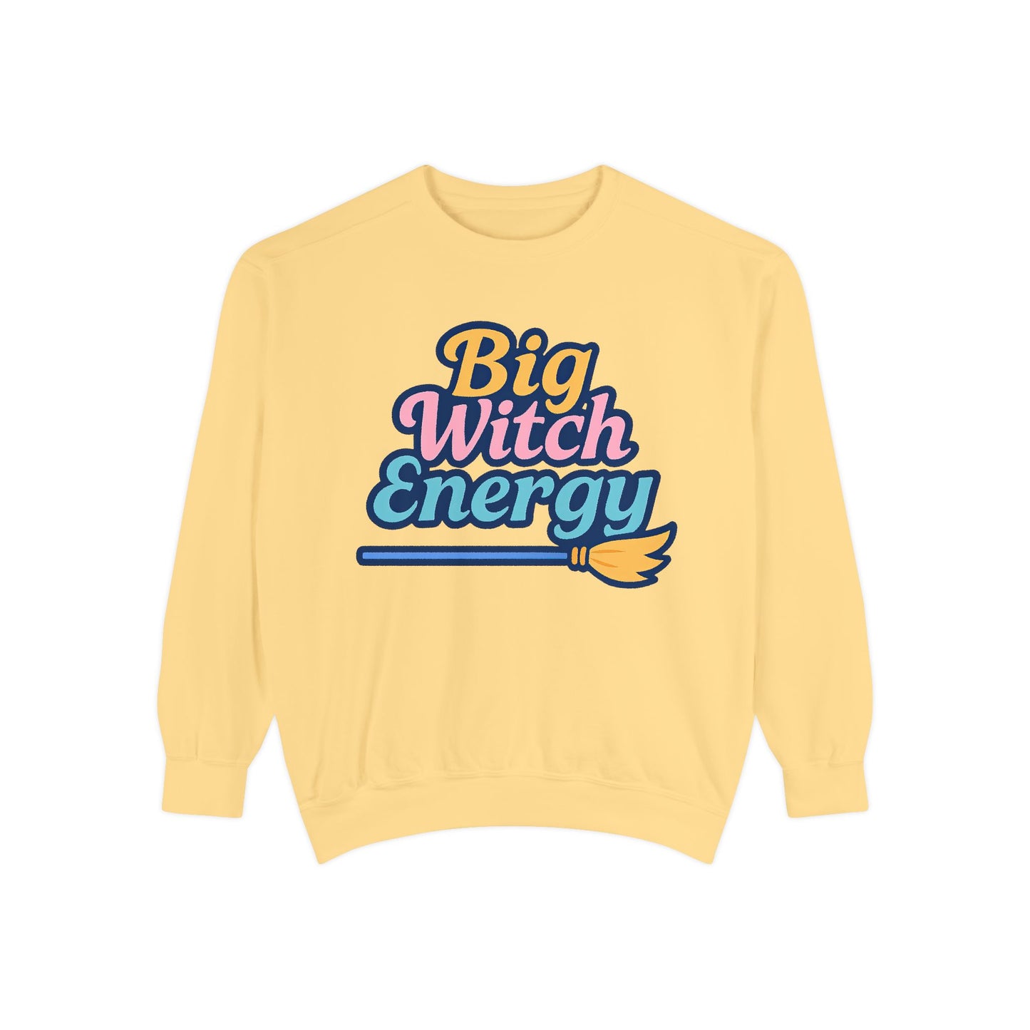Big Witch Energy Sweatshirt – Colorful Pastel Broom Pullover