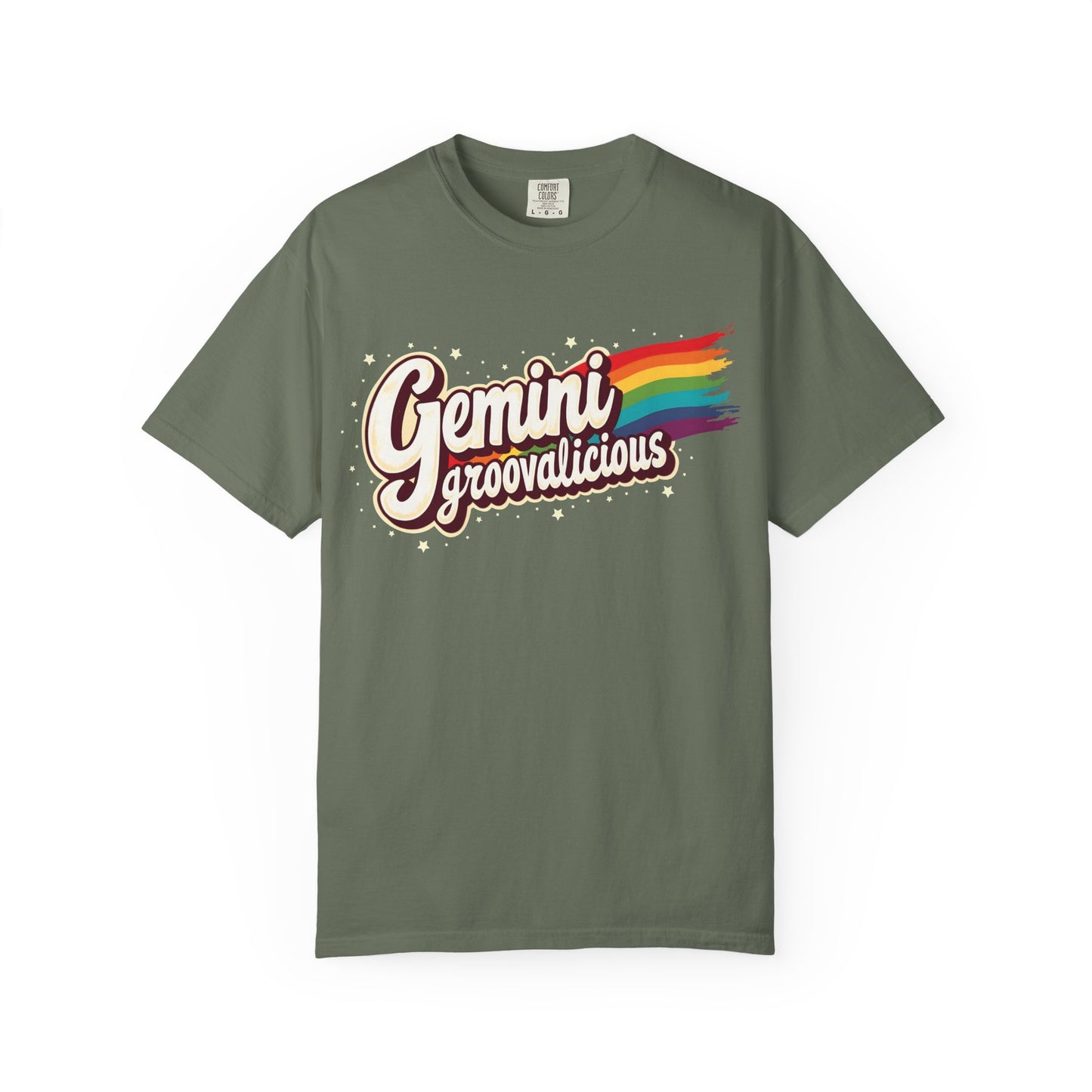 Gemini Groovalicious - Retro Rainbow Script Zodiac Tee