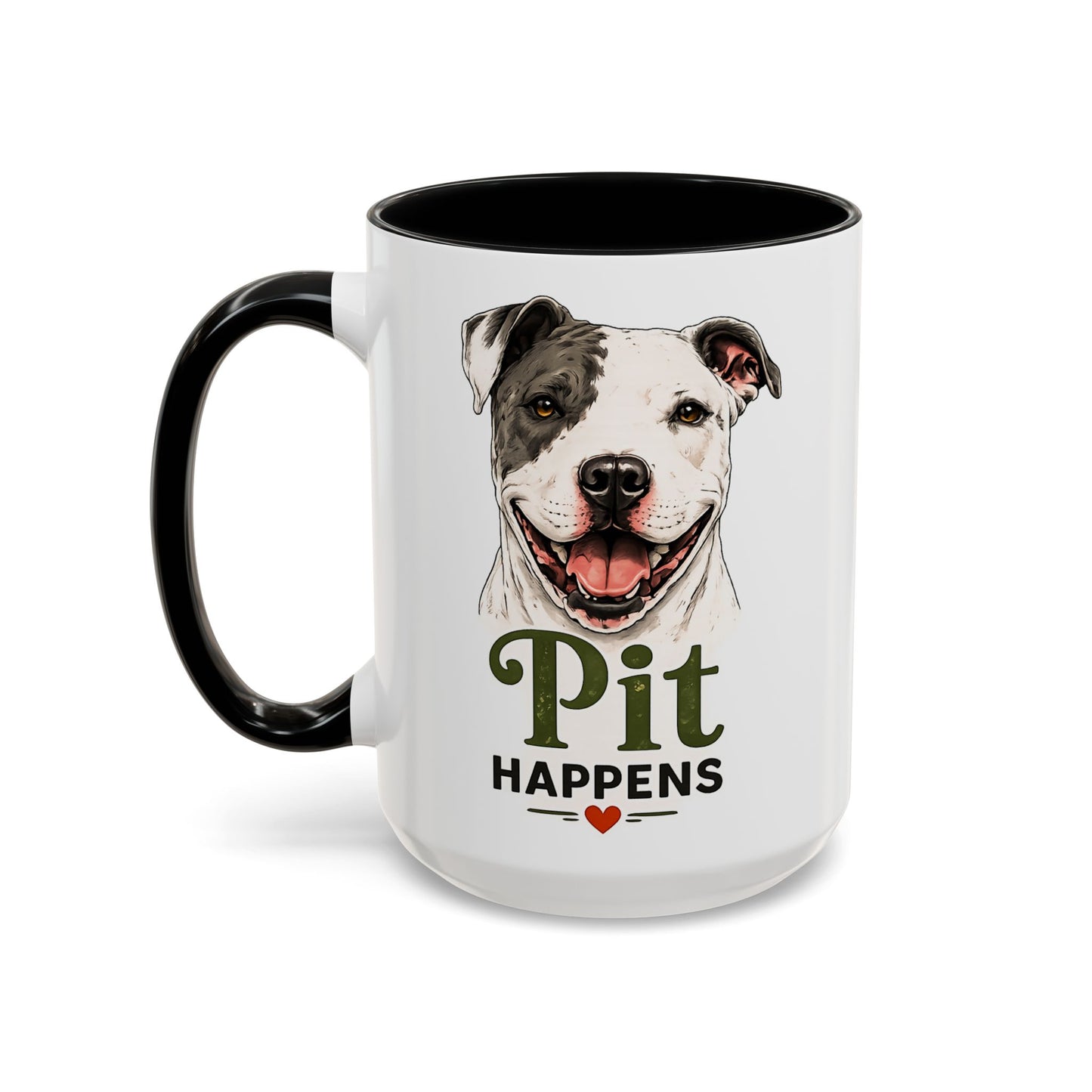 Pit Happens Black Accent Mug - Funny Pitbull Mug for Pit Bull Lovers - Cute Two Sided Pitbull Coffee Mug for Dog Moms & Dog Dads