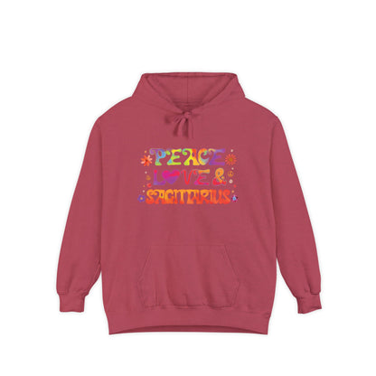 Peace Love & Sagittarius Unisex Hoodie – Groovy Retro Comfort Colors Midweight Hoodie