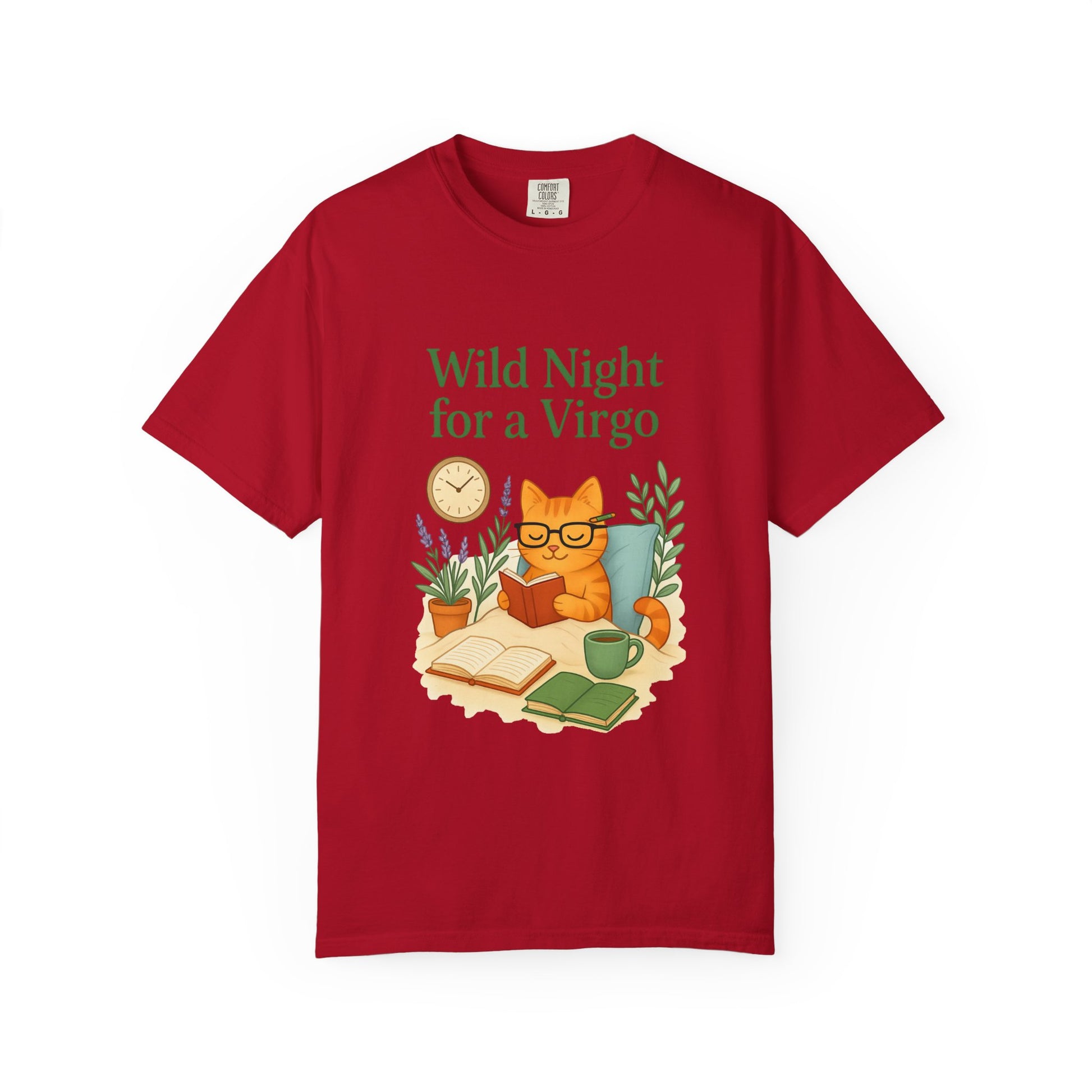 Wild Night for a Virgo – Cozy Cat Tee for Bookish Earth Signs