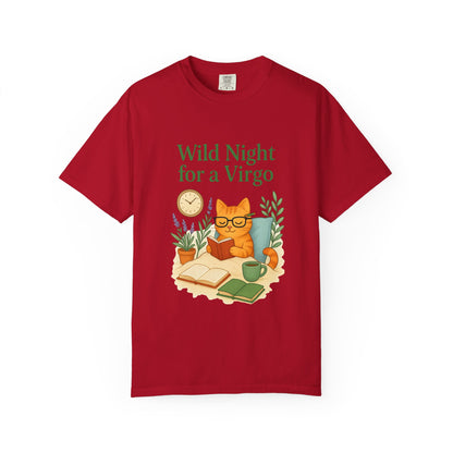 Wild Night for a Virgo – Cozy Cat Tee for Bookish Earth Signs