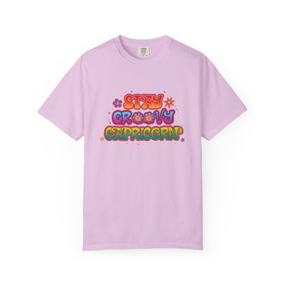 Stay Groovy Capricorn – Retro Flower Power Zodiac Tee