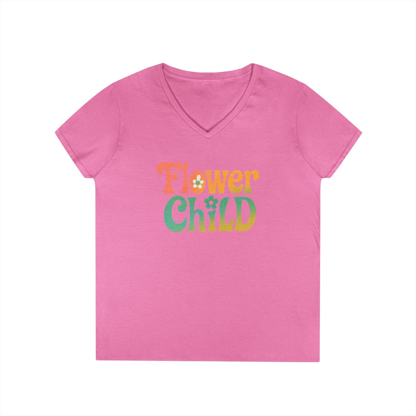 Flower Child Women’s V-Neck Tee – Empowering Retro Floral Colorful Shirt