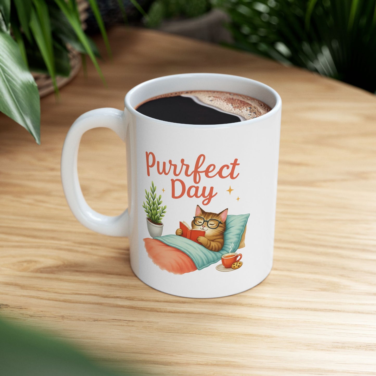 Purrfect Day – Cozy Cat Reading Adorable Coffee Mug (11oz & 15oz)