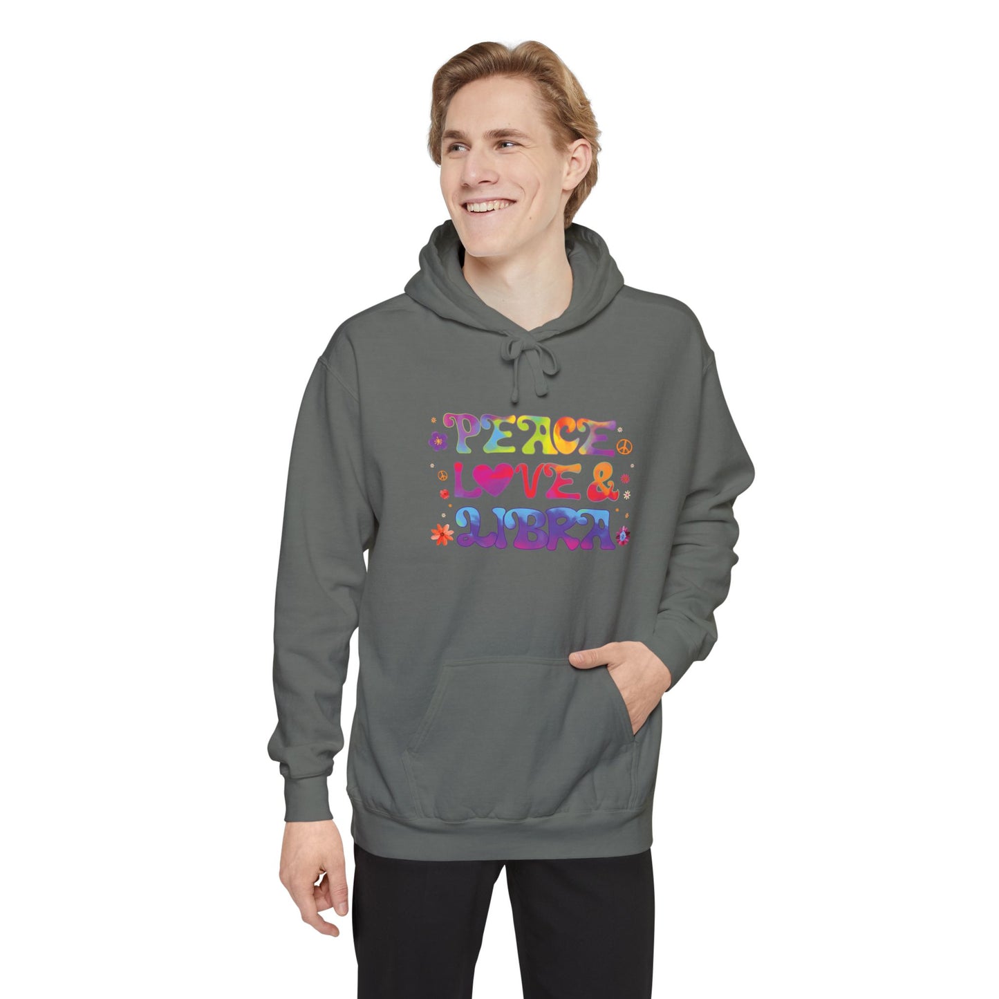 Peace Love & Libra Unisex Hoodie – Groovy Retro Comfort Colors Midweight Hoodie