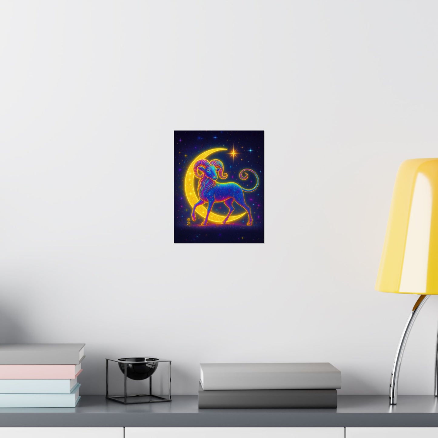 Electric Aries – Radiant Ram of the Crescent Moon (Wall Art)