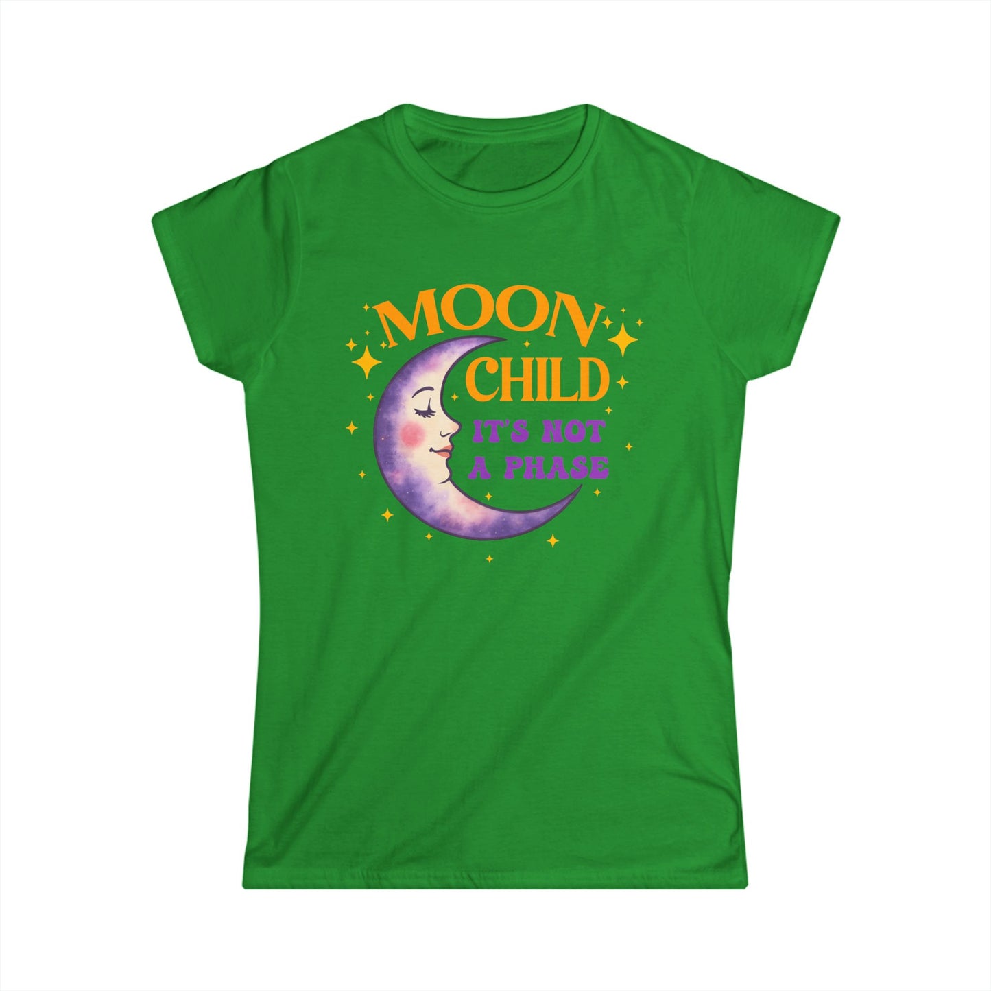 Moon Child Women’s Softstyle Tee – Empowering Celestial Colorful Shirt