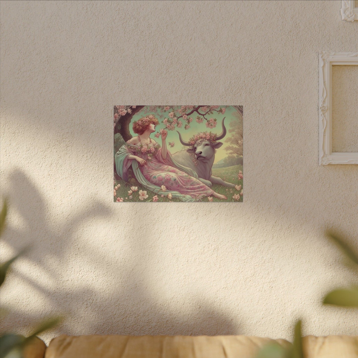 Secret Meadow: Bull and Bloom | Taurus Goddess Art Nouveau Zodiac Wall Art