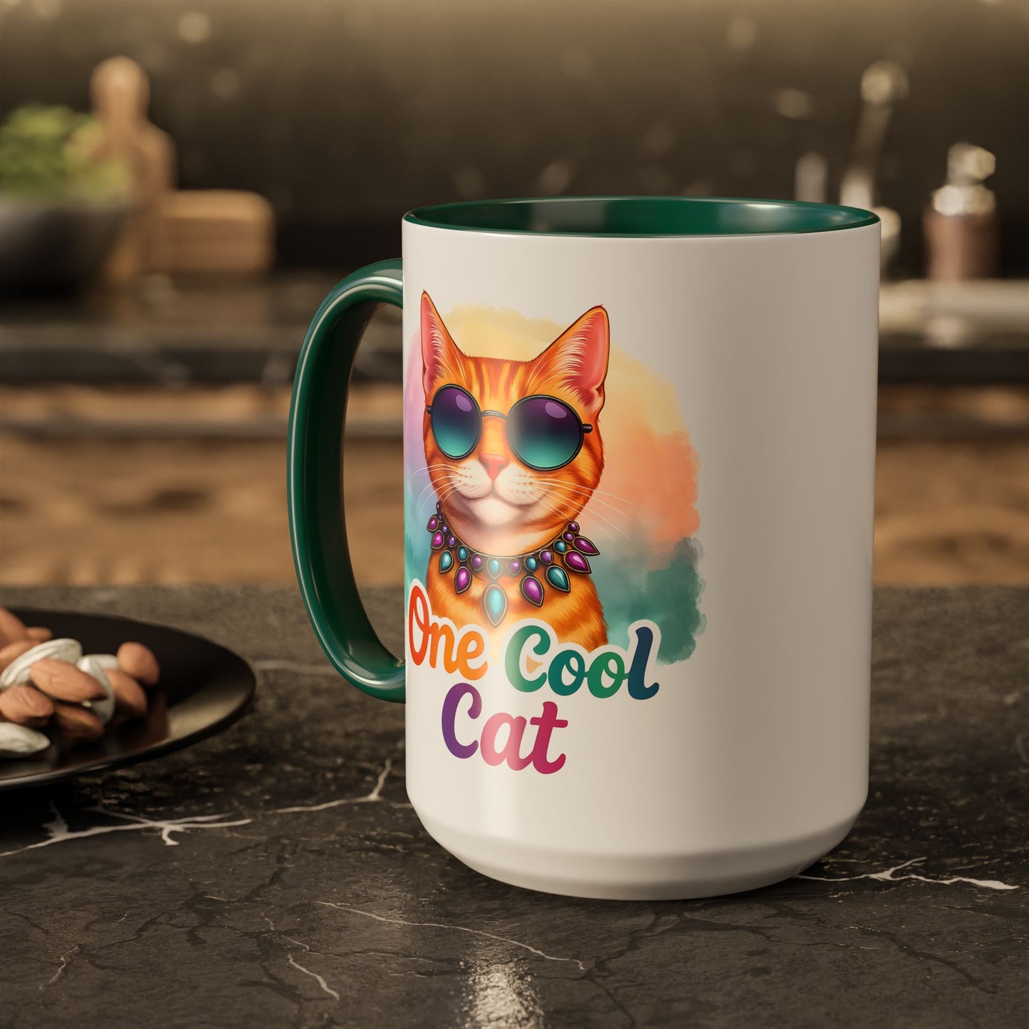 One Cool Cat – Groovy Fun Colorful Kitty Mug (Blue Accent, 11oz & 15oz)