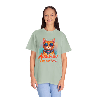 Aquarius One Cool Cat – Funky Retro Zodiac Tee - Enchanted Sky