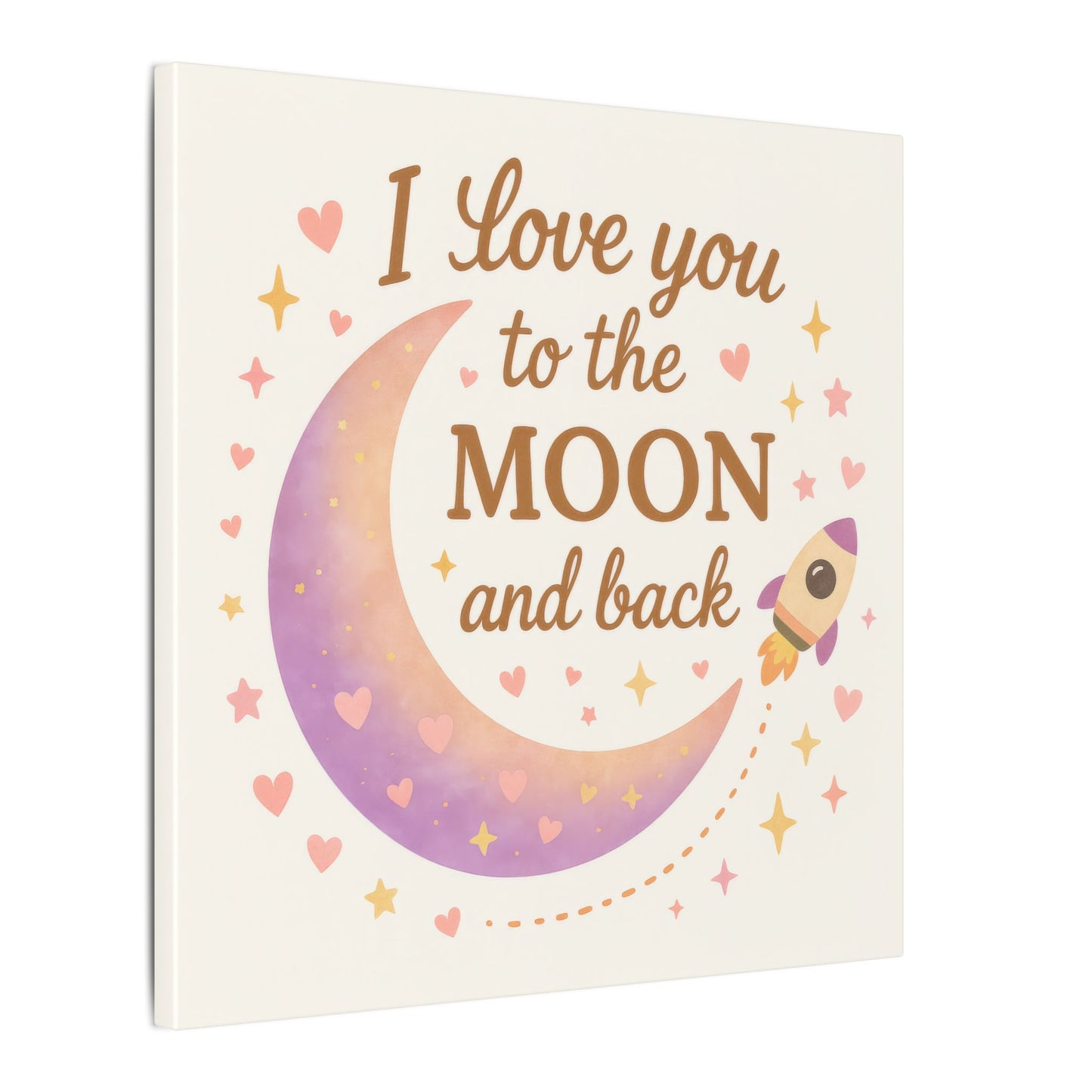 I Love You to the Moon and Back – Adorable Pastel Moon & Rocket Wall Art (Eco-friendly Canvas)