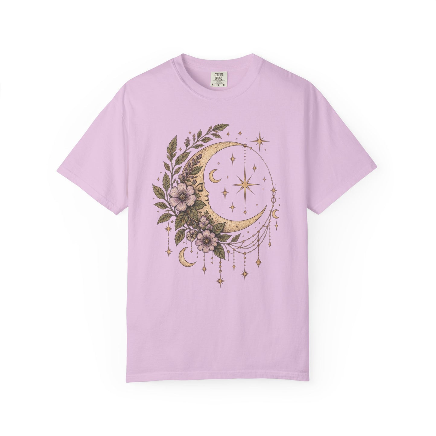 Vintage Night Sky Floral Crescent Moon Unisex T-Shirt