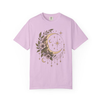 Vintage Night Sky Floral Crescent Moon Unisex T-Shirt
