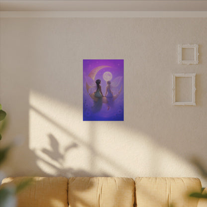 Fairy Friends on the Moon – Enchanted Purple Dream Wall Art