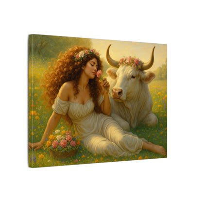 Taurus Zodiac Wall Art, Renaissance Taurus Canvas Print, Astrology Home Decor, Taurus Gift for Her, Celestial Bull Painting, Star Sign Wall Decor
