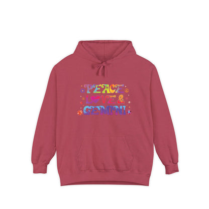 Peace Love & Gemini Unisex Hoodie – Groovy Retro Comfort Colors Midweight Hoodie