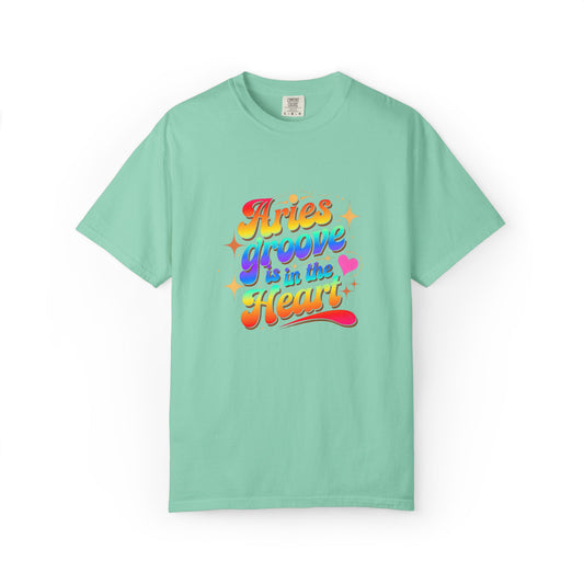 Aries Groove Is in the Heart – Rainbow Retro Zodiac Tee