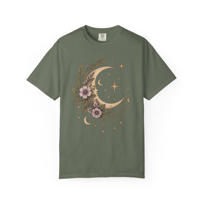 Vintage Night Sky Floral Crescent Moon Unisex T-Shirt