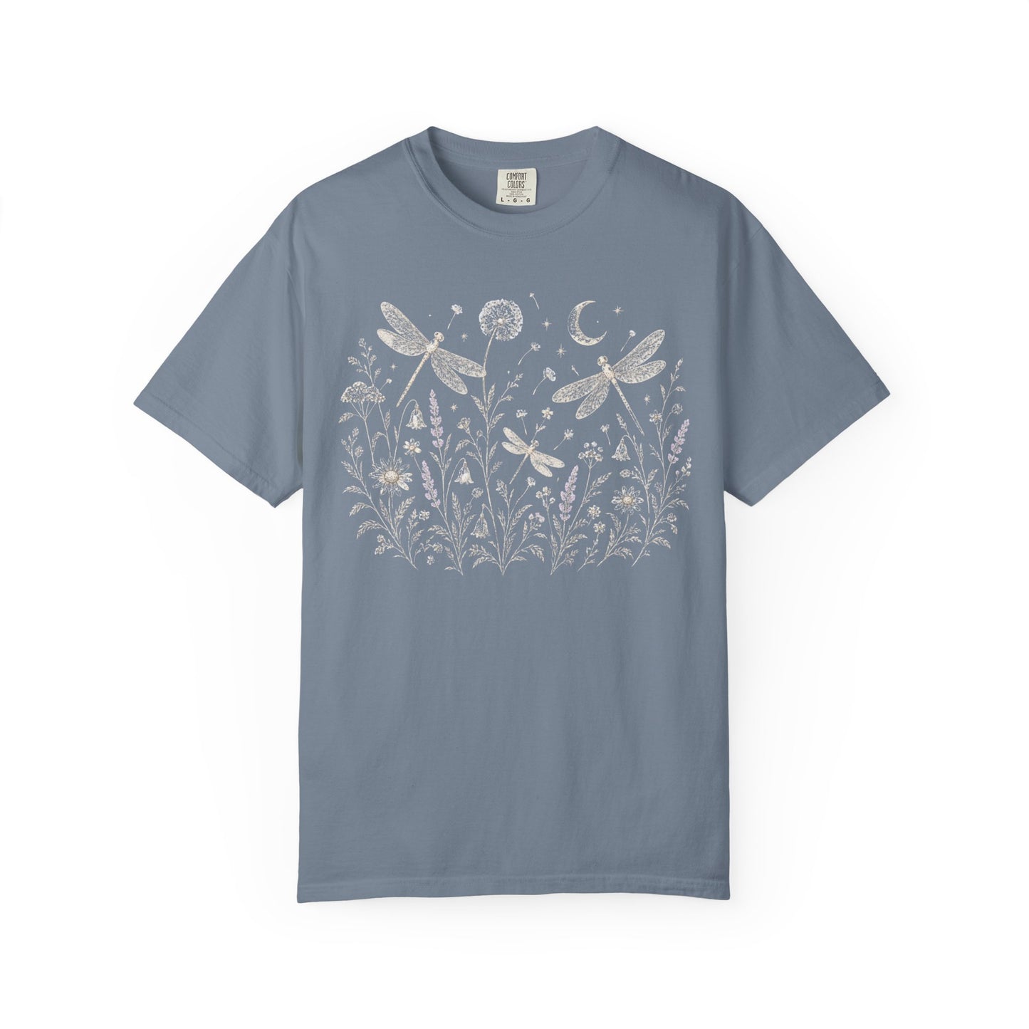 Boho Floral Night Sky Dragonfly Meadow T-Shirt