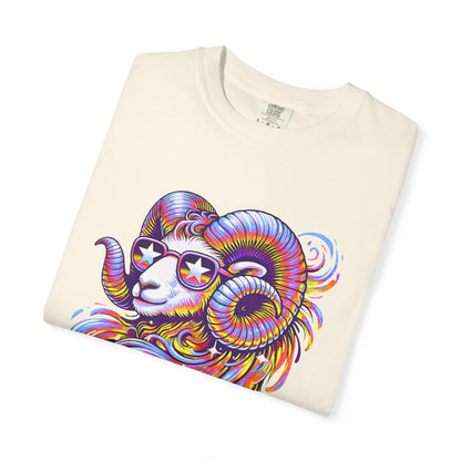 Psychedelic Aries Ram Tee – Retro Multicolor Zodiac Shirt