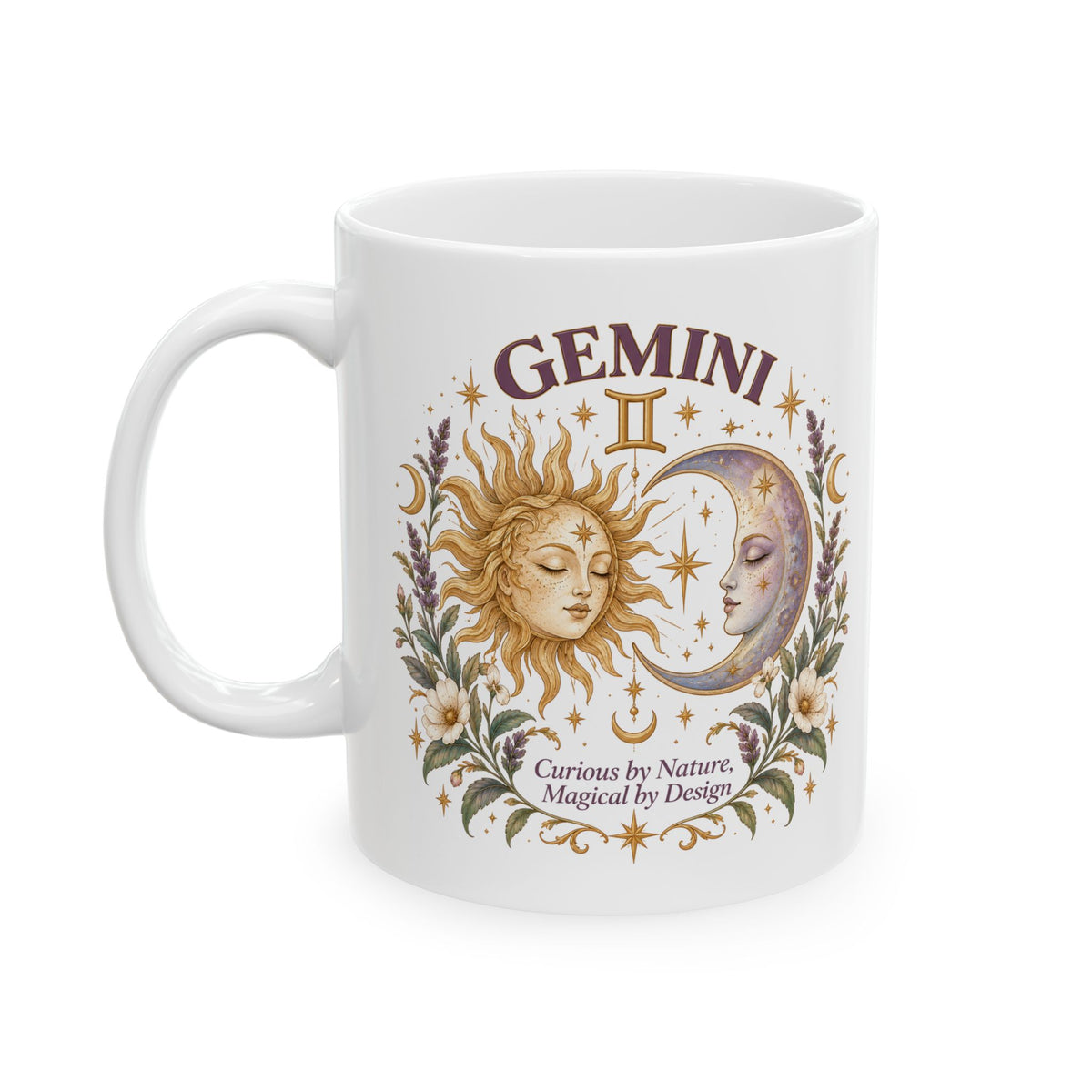 Boho Celestial Whimsical Sun and Moon Gemini Zodiac Mug
