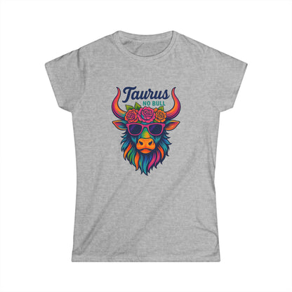 Taurus No Bull Women’s Softstyle Tee – Empowering Floral Zodiac Shirt
