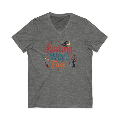 Resting Witch Face V-Neck Tee – Funny Magical Colorful Shirt
