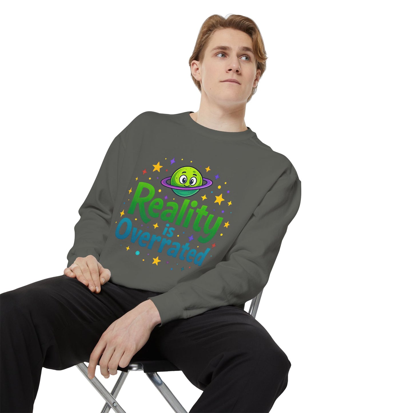 Reality Is Overrated Sweatshirt – Cosmic Alien Pullover