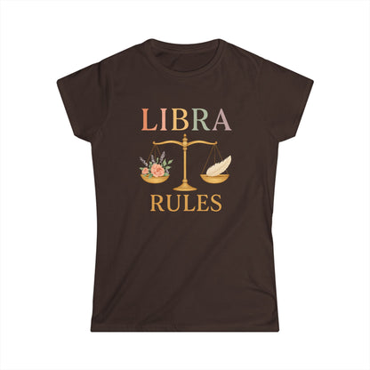 Libra Rules Women’s Softstyle Tee – Empowering Zodiac Celestial Shirt