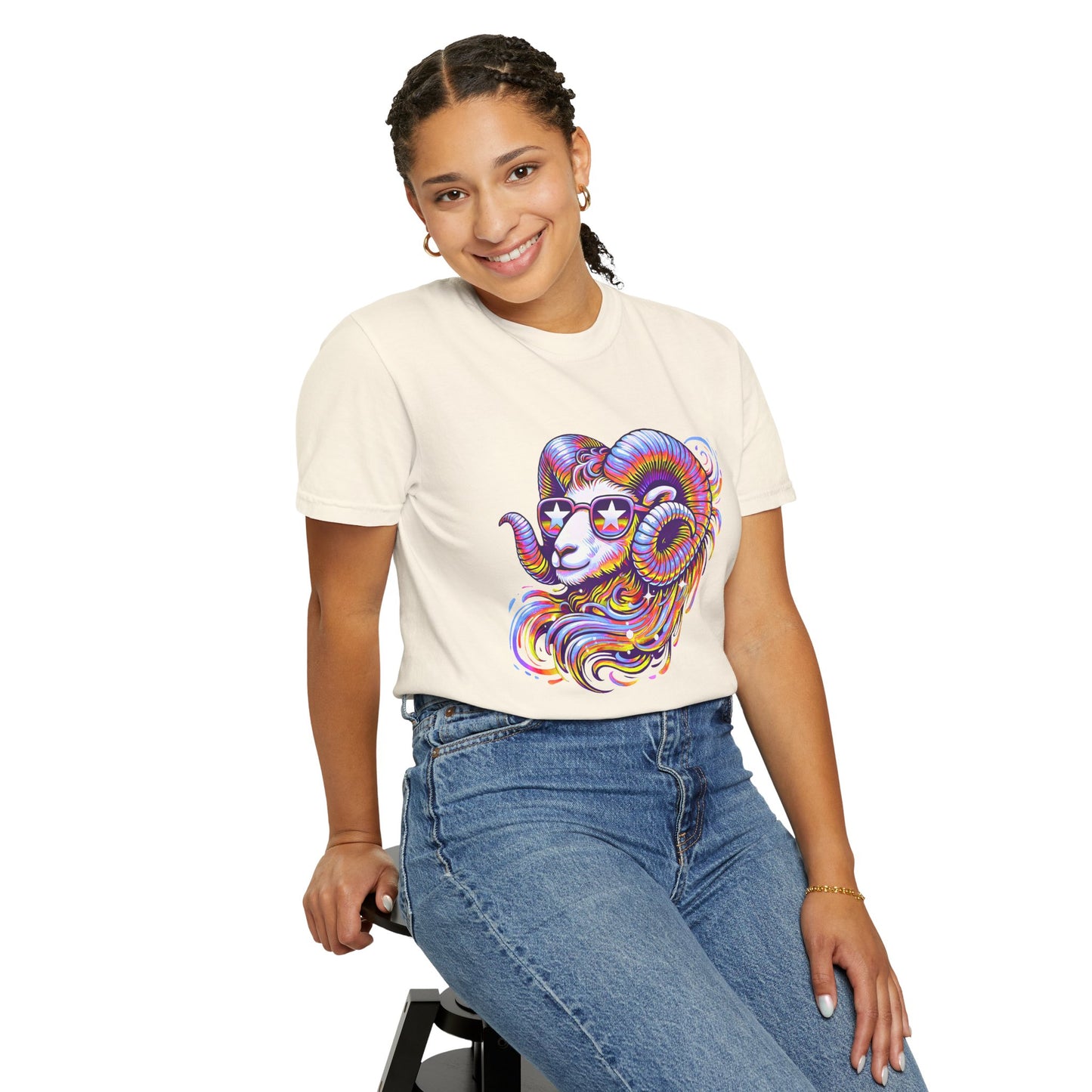 Psychedelic Aries Ram Tee – Retro Multicolor Zodiac Shirt