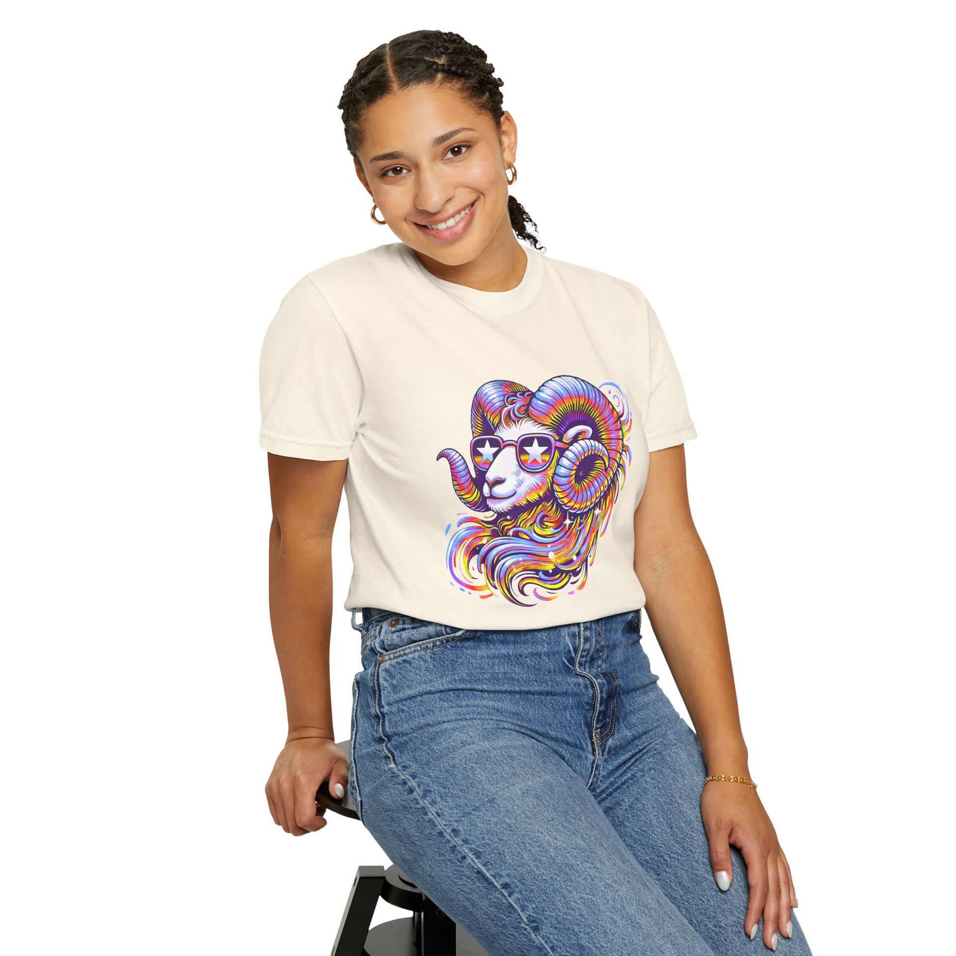 Psychedelic Aries Ram Tee – Retro Multicolor Zodiac Shirt