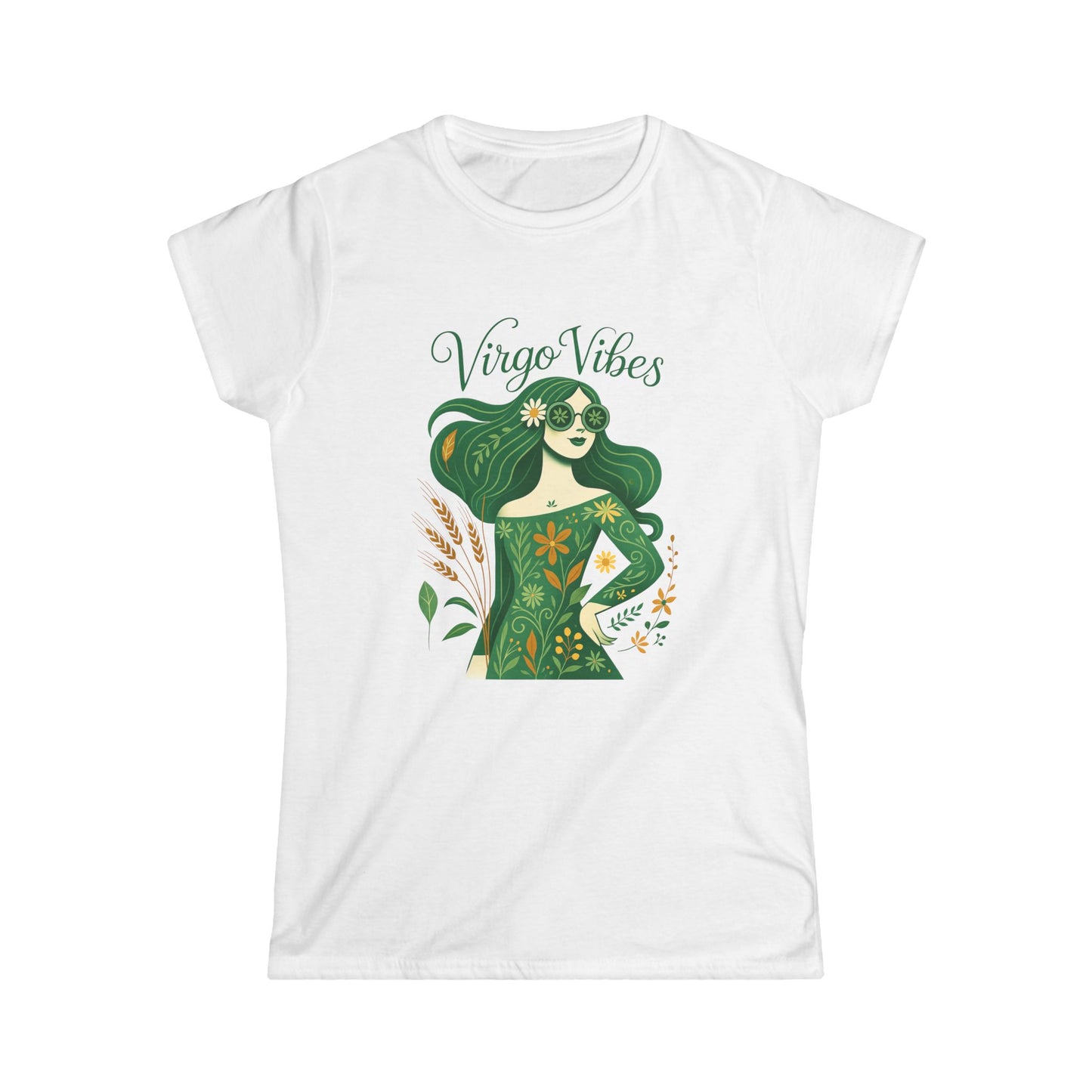 Virgo Vibes Women’s Softstyle Tee – Empowering Botanical Colorful Shirt