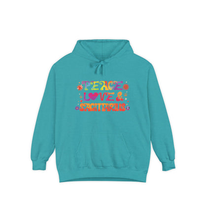 Peace Love & Sagittarius Unisex Hoodie – Groovy Retro Comfort Colors Midweight Hoodie