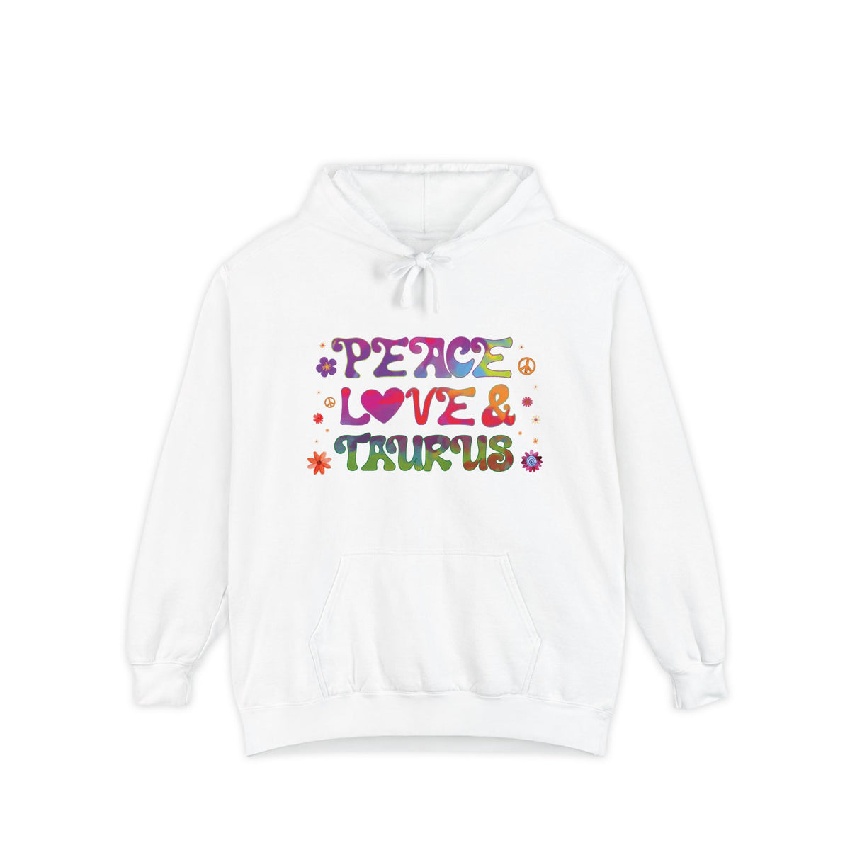 Peace Love & Taurus Unisex Hoodie – Groovy Retro Comfort Colors Midweight Hoodie