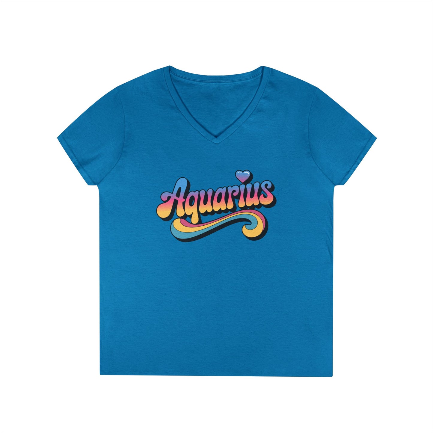 Retro Aquarius Women's V-Neck Tee – Empowering Colorful Zodiac Shirt