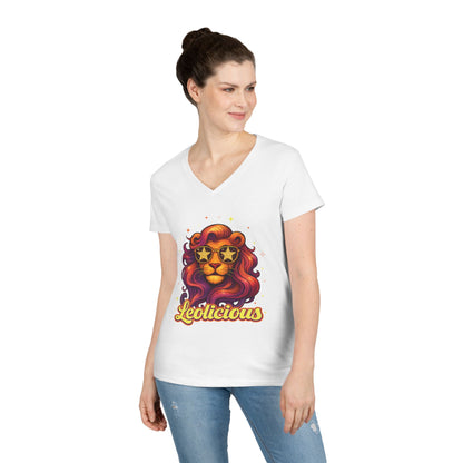 Leolicious Women’s V-Neck Tee – Empowering Retro Lion Zodiac Shirt