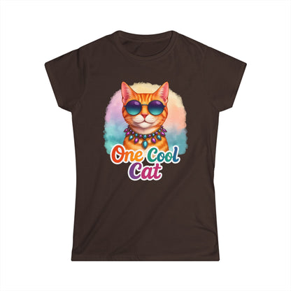 One Cool Cat Women’s Softstyle Tee – Colorful Retro Sunglasses Shirt