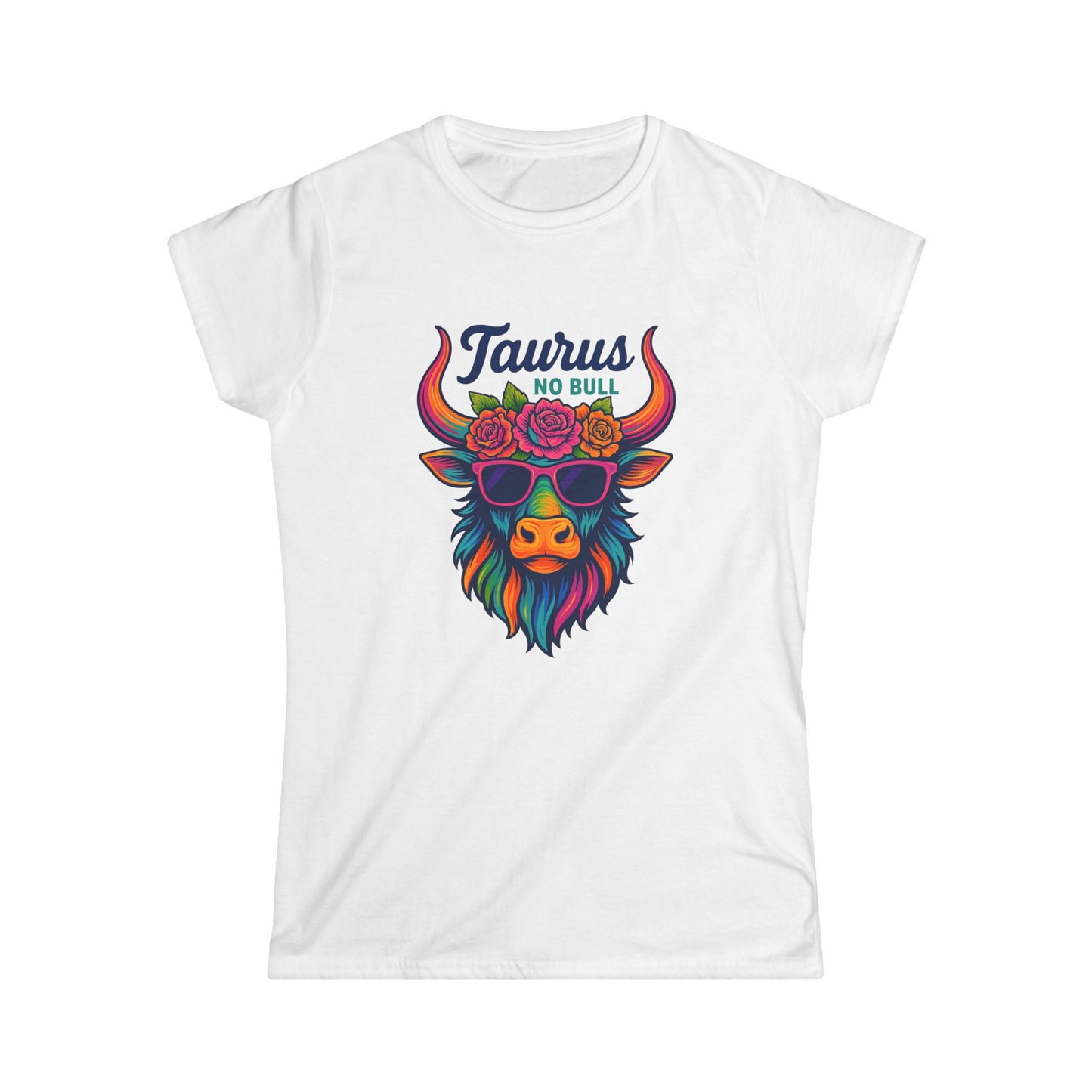 Taurus No Bull Women’s Softstyle Tee – Empowering Floral Zodiac Shirt