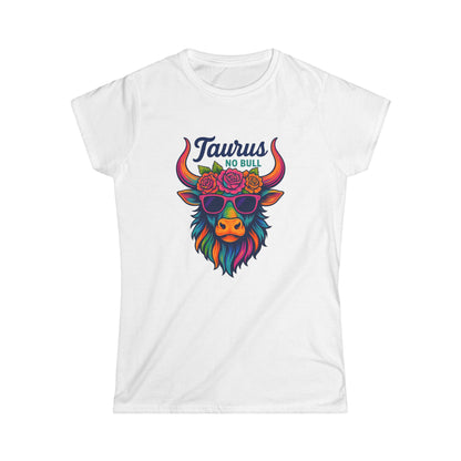 Taurus No Bull Women’s Softstyle Tee – Empowering Floral Zodiac Shirt