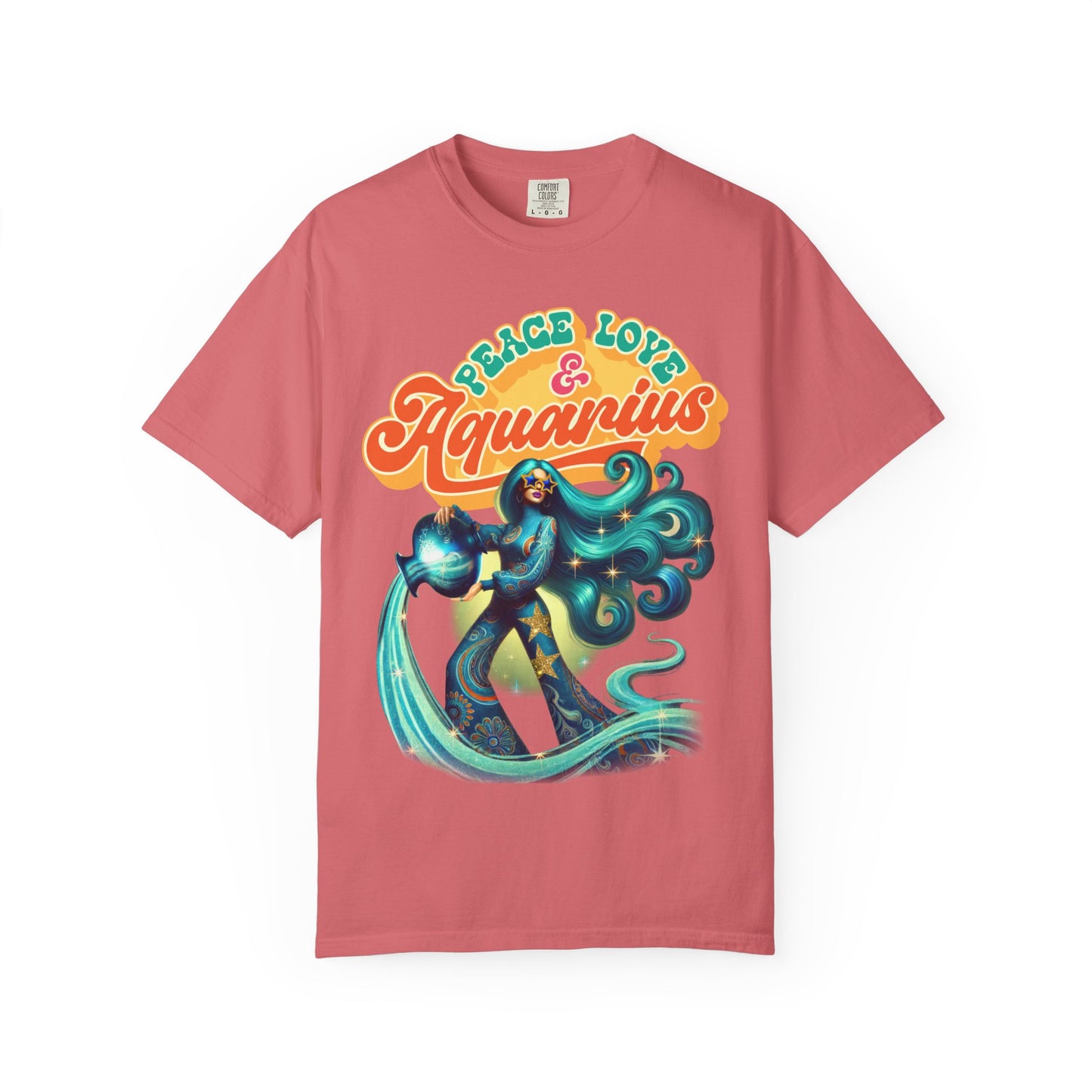 Peace Love & Aquarius – Retro Zodiac Water Bearer Tee