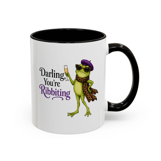 Darling You're Ribbiting Frog Mug | Funny Fashion Frog Coffee Mug | Glam Frog Gift for Women | Colored Mug