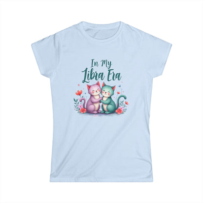 In My Libra Era Women’s Softstyle Tee – Empowering Zodiac Cat Shirt