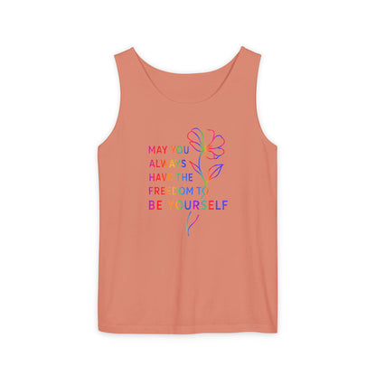 Be Yourself Affirmation Tank Top, May You Always Have the Freedom to Be Yourself Shirt, Self Love Graphic Tank, Inspirational Gift for Her, Rainbow Flower Tank