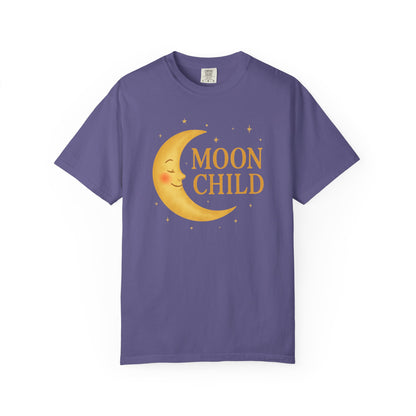Moon Child Crescent Tee – Vibrant Golden Celestial Comfort Colors 1717 Shirt