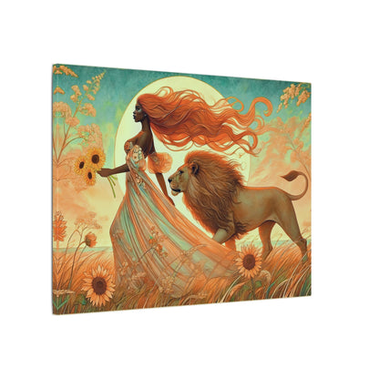 Leo Zodiac Wall Art, Lion Goddess Canvas Print, Astrology Home Decor, Leo Gift for Her, Sunflower Leo Painting, Star Sign Wall Decor