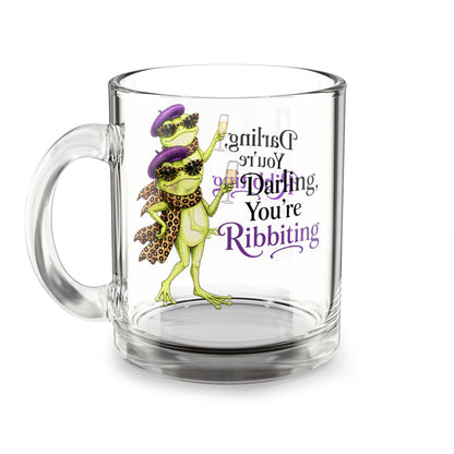 Funny Frog Glass Mug | Darling, You're Ribbiting | Fashion Frog Cocktail Mug | Gift for Frog Lovers & Fashionistas