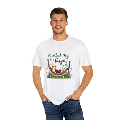 Purrfect Day for a Virgo – Cozy Cat & Hammock Zodiac Tee
