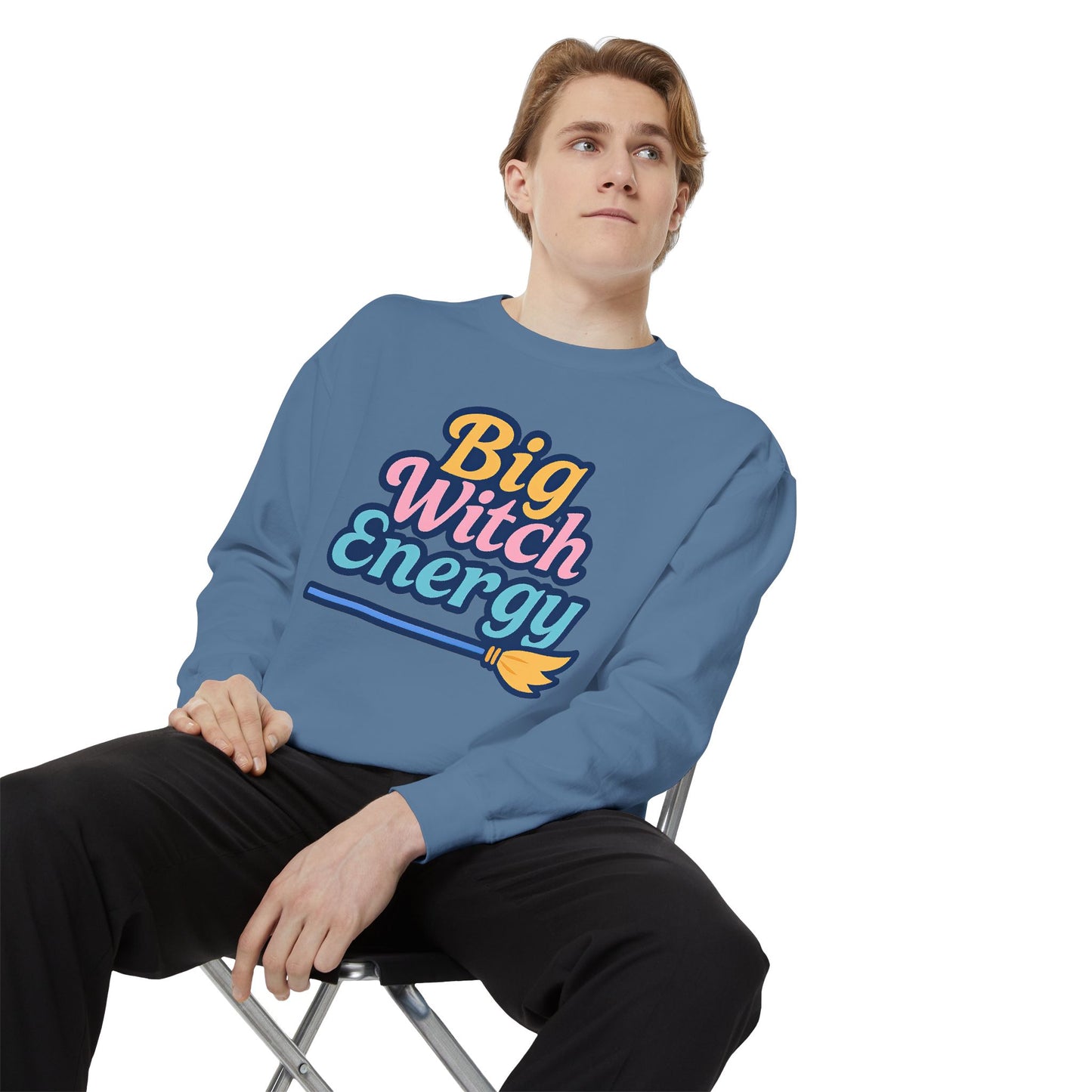 Big Witch Energy Sweatshirt – Colorful Pastel Broom Pullover