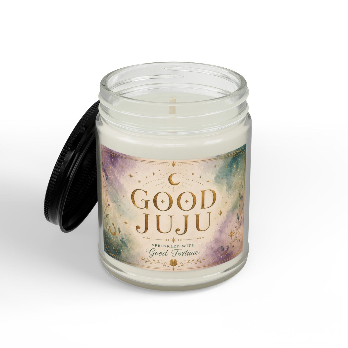 Good Juju Scented Soy Candle Amber Jar with Black Lid, 4oz & 9oz
